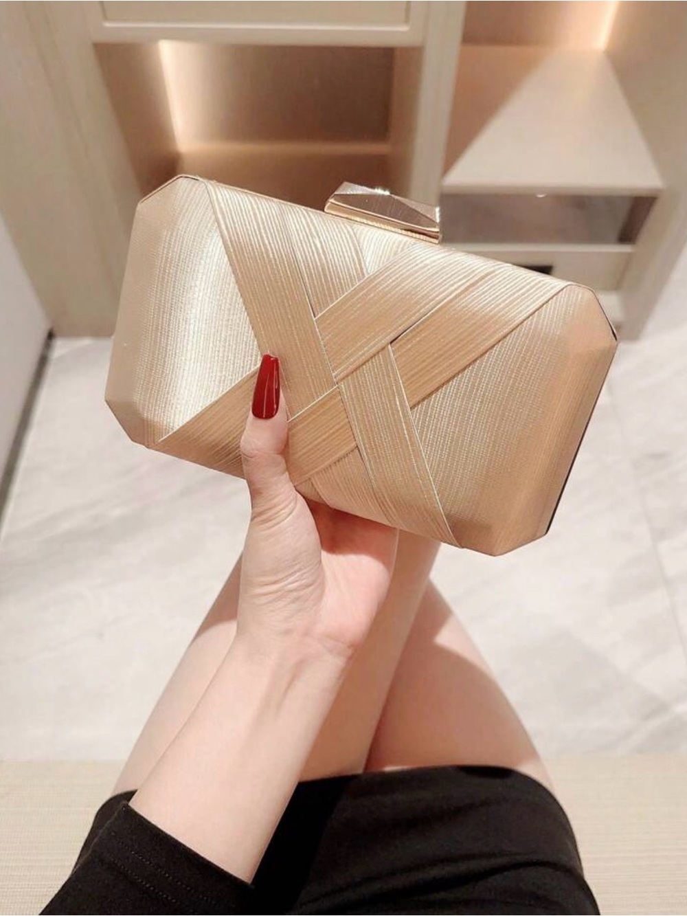 Elegant Champagne Gold Evening Clutch for Women NWT
